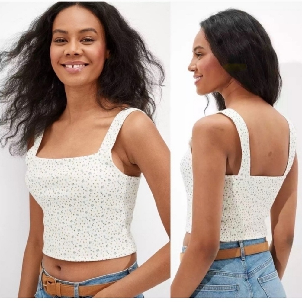 AE Outfitters Floral Ribbed Tank Top